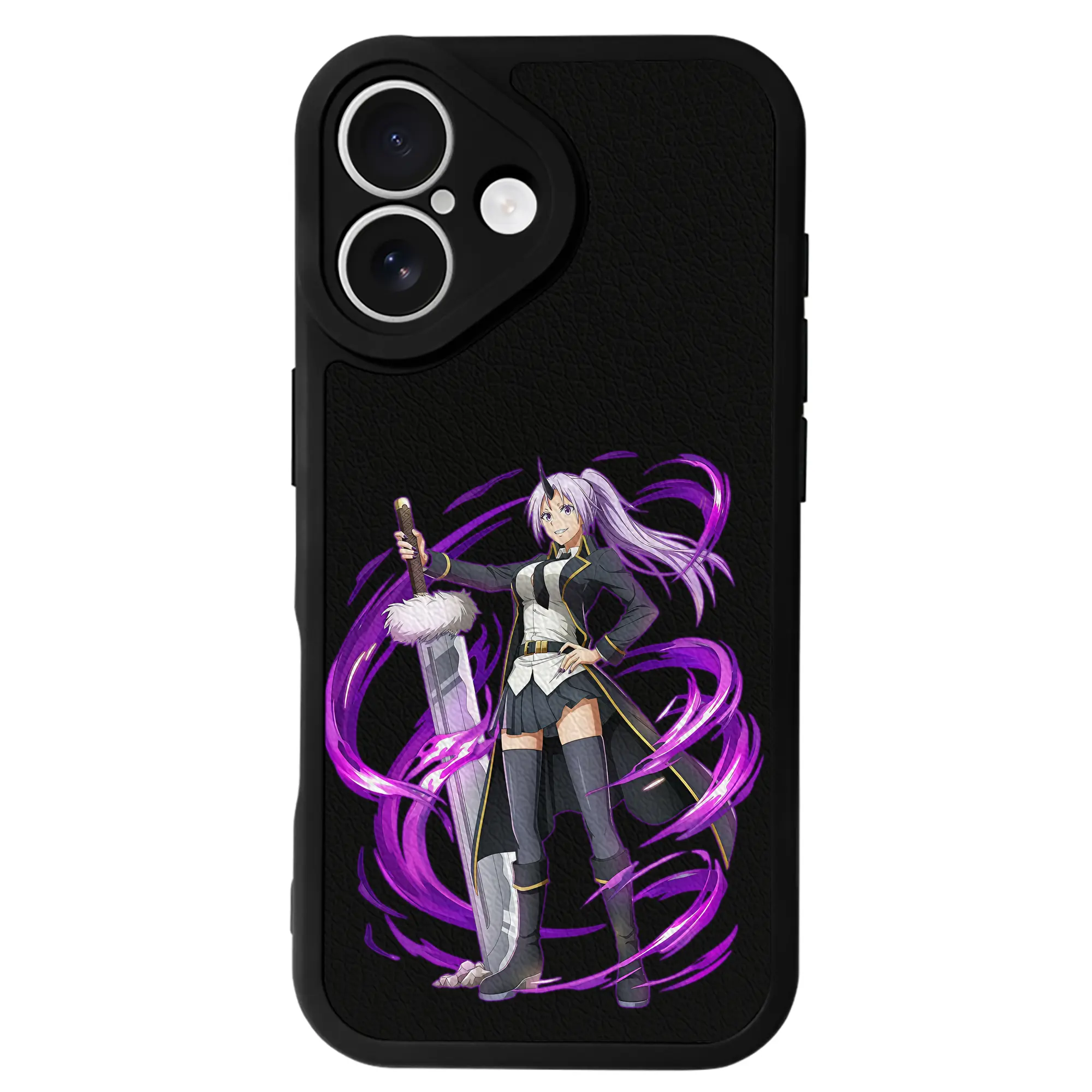 転生したらスライムだった件 グッズ,シオン - IPhone 16シリーズ対応 ・ シリコンスマホケース ・ レザー調 ・ 高精度フィット ・ 耐衝撃 ・ ワイヤレス充電対応 ・ 精密カット